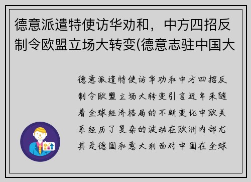 德意派遣特使访华劝和，中方四招反制令欧盟立场大转变(德意志驻中国大使馆)